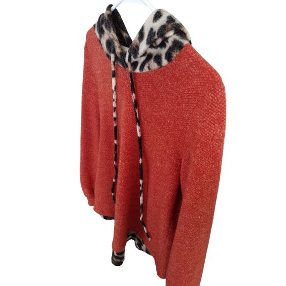 Women's Animal Print Hoodie Sweaters Casual Knit Pachwork Size M Orange Brown - Picture 5 of 9